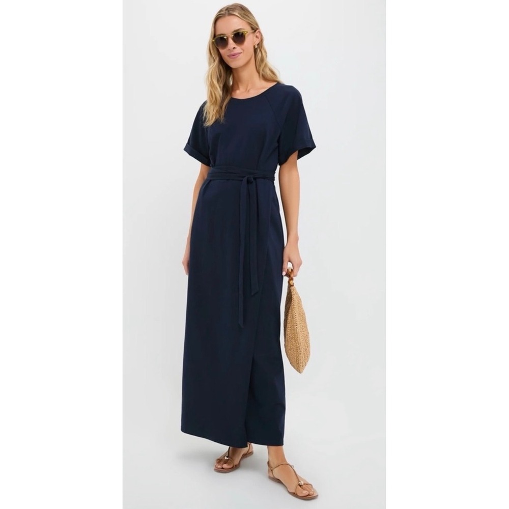 Tuckernuck Clarissa Navy Blue Cotton Knit Maxi Dress Short Sleeve Size‎ Small